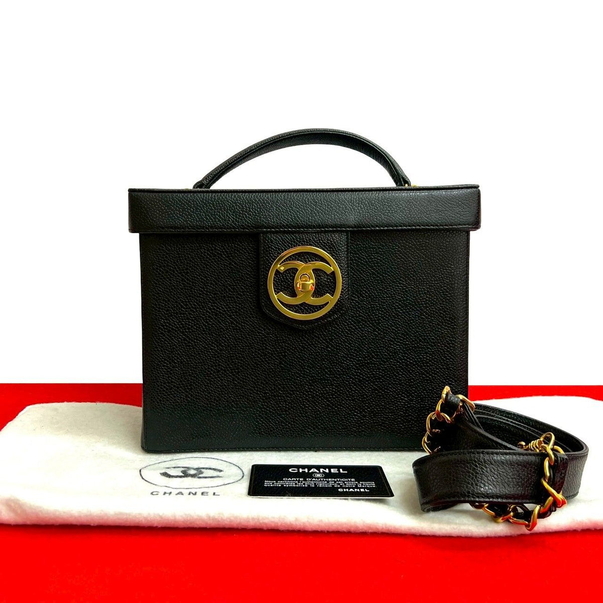 Chanel CC Logo Matte Caviar Leather 2-Way Shoulder Bag Black