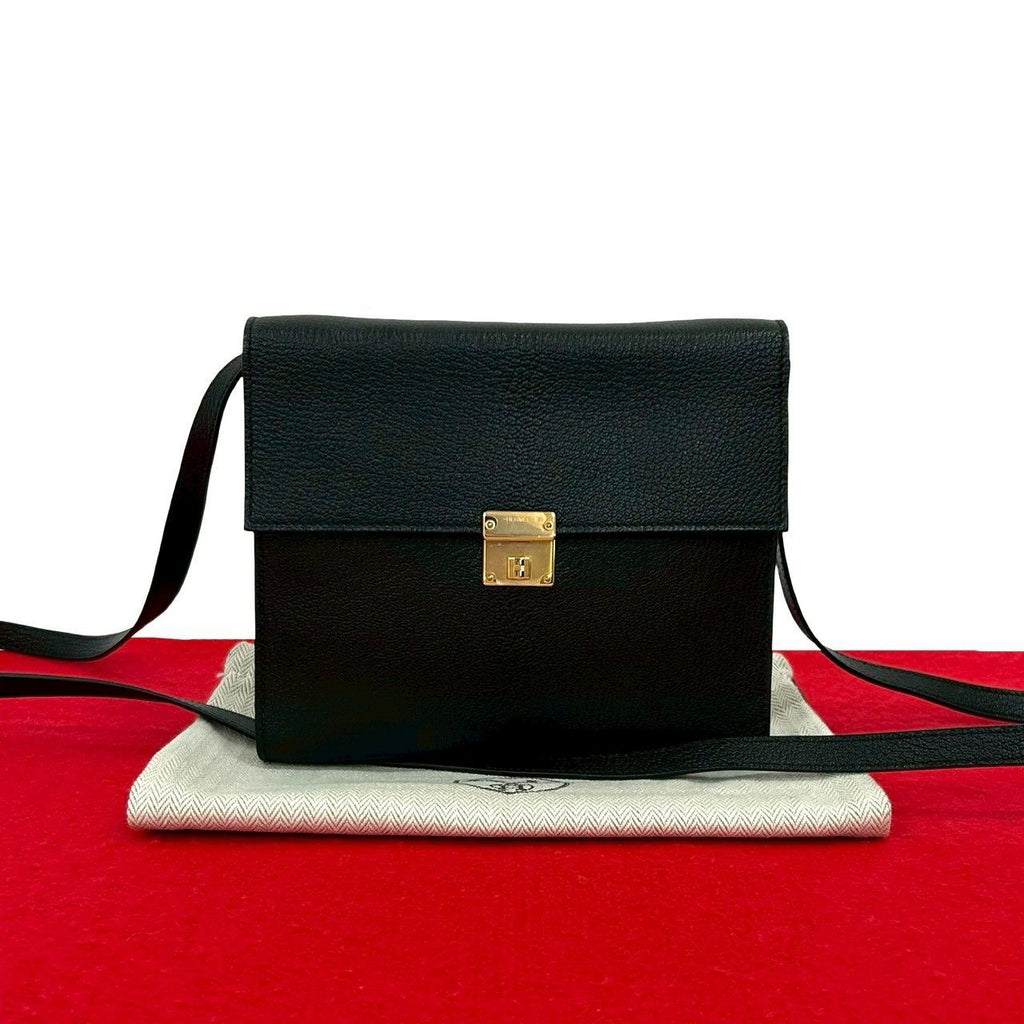 Hermes Click 16 Logo Chevre Leather Shoulder Bag Pochette Black