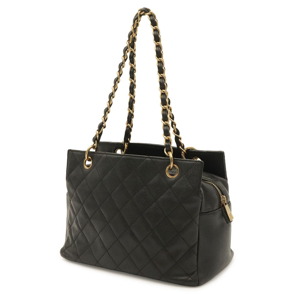 Chanel Quilted Petit Timeless Tote Chain Shoulder Bag Caviar Leather Black Gold — view 2