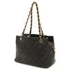 Chanel Quilted Petit Timeless Tote Chain Shoulder Bag Caviar Leather Black Gold — view 2