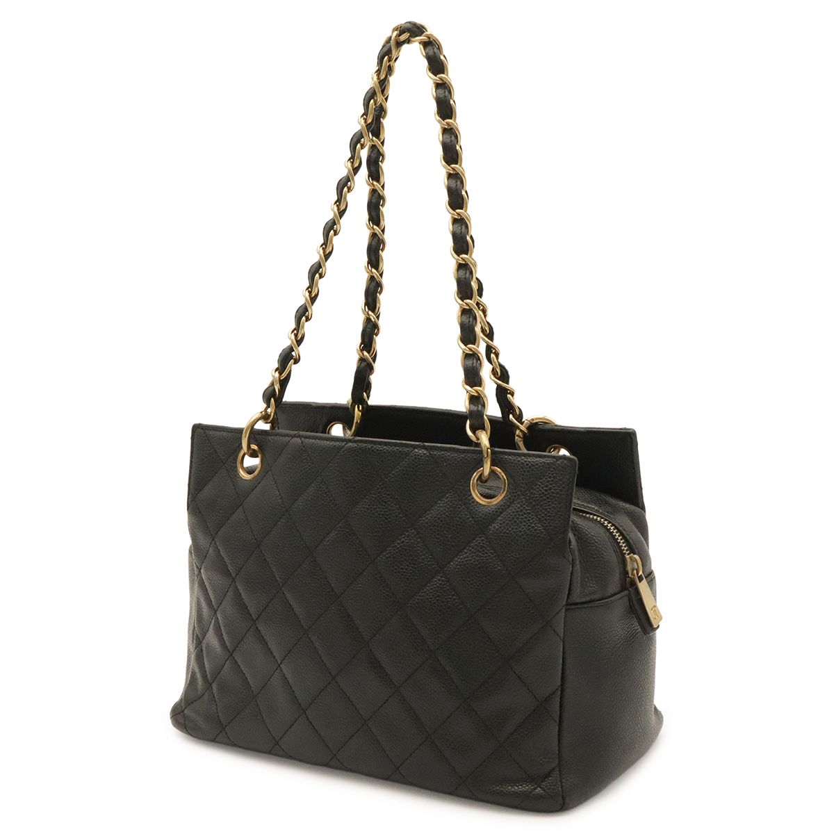 Chanel Quilted Petit Timeless Tote Chain Shoulder Bag Caviar Leather Black Gold — view 2