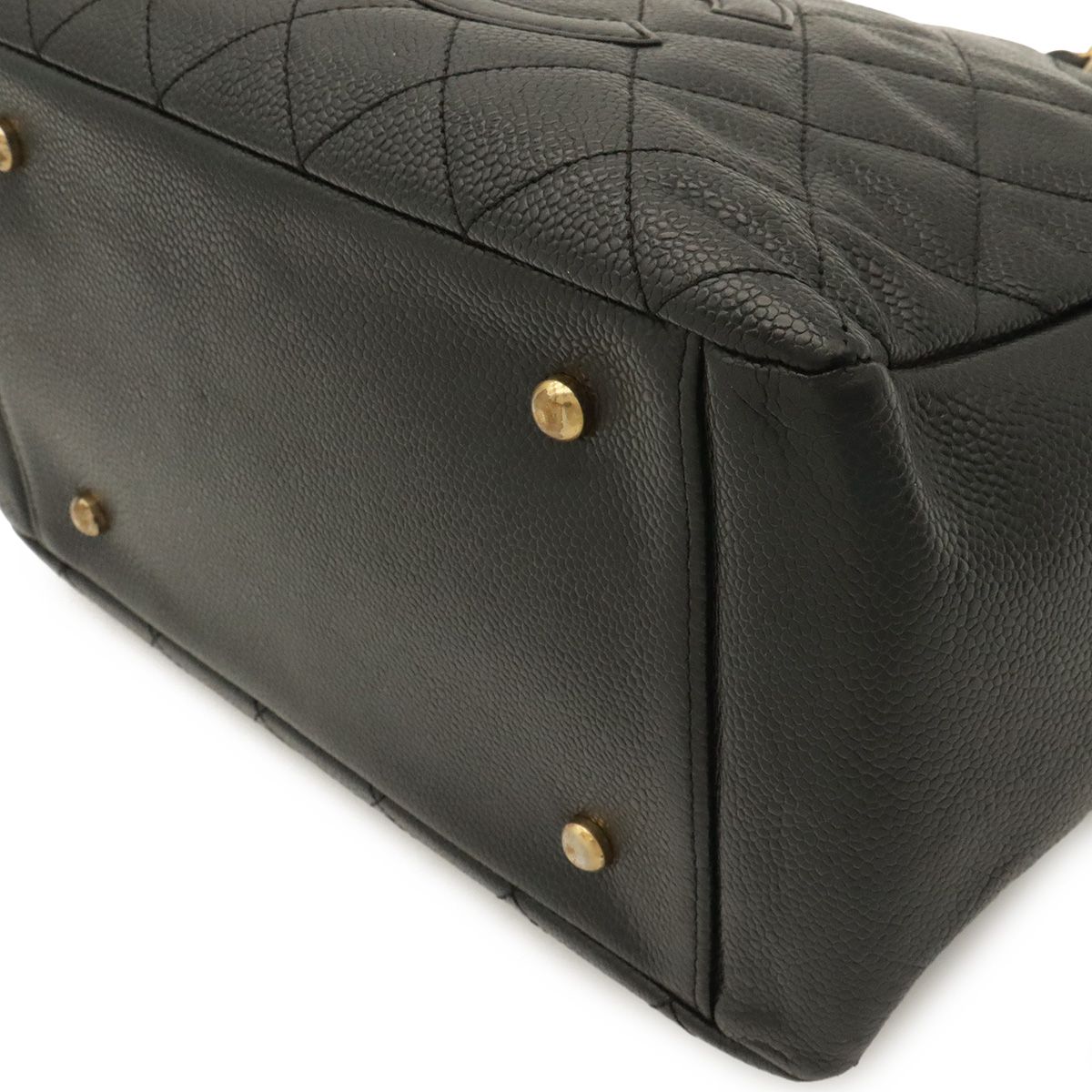 Chanel Quilted Petit Timeless Tote Chain Shoulder Bag Caviar Leather Black Gold — view 3