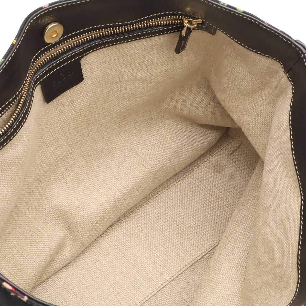 Gucci Flora Tote Bag Floral Pattern Flower Canvas Leather Black Multicolor Gold — view 5