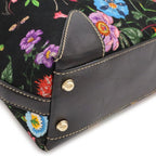 Gucci Flora Tote Bag Floral Pattern Flower Canvas Leather Black Multicolor Gold — view 3