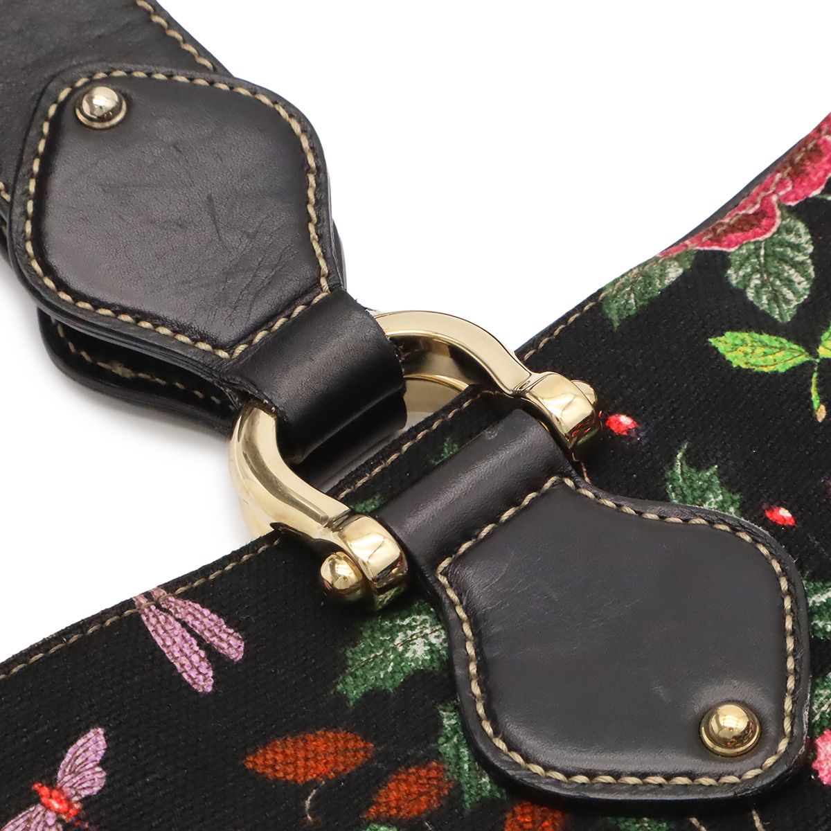 Gucci Flora Tote Bag Floral Pattern Flower Canvas Leather Black Multicolor Gold — view 6
