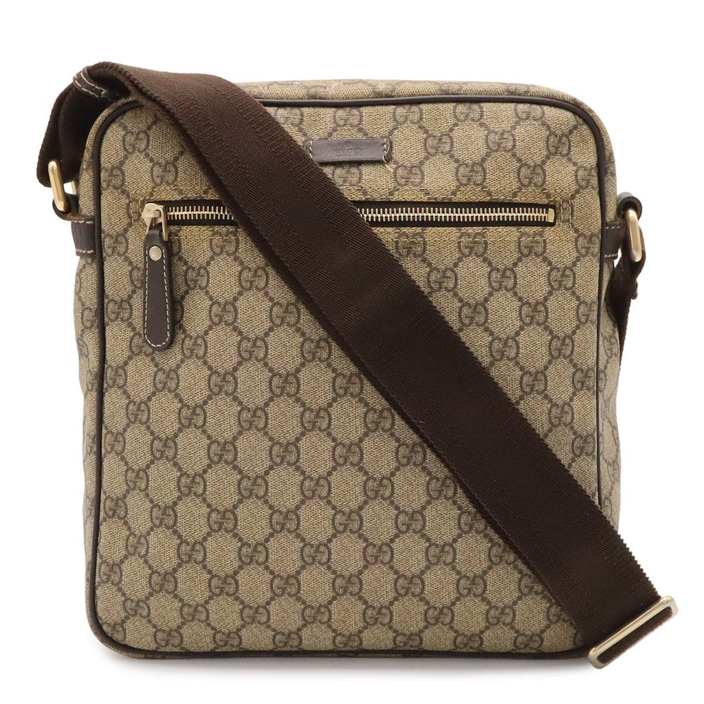 Gucci GG Supreme Plus Shoulder Bag Crossbody Leather Khaki Beige Dark Brown Gold