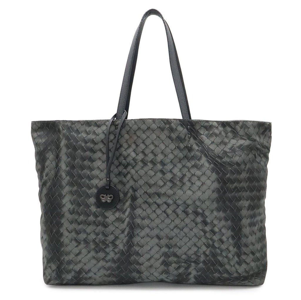 Bottega Veneta Intreccio Illusion Tote Shoulder Bag Nylon Leather Gray Charm