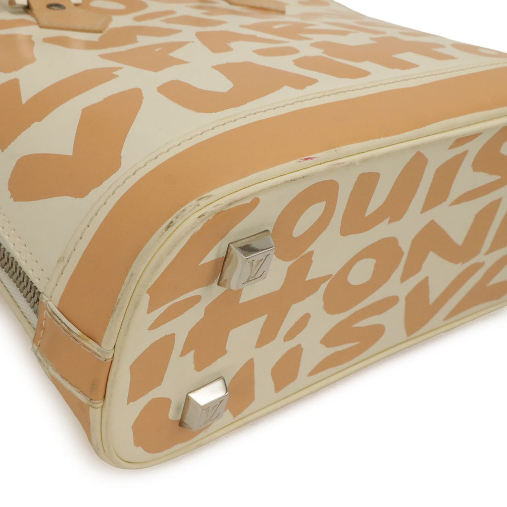 Louis Vuitton Graffiti Alma MM Handbag Leather Beige Ivory White Silver — view 3