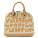 Louis Vuitton Graffiti Alma MM Handbag Leather Beige Ivory White Silver