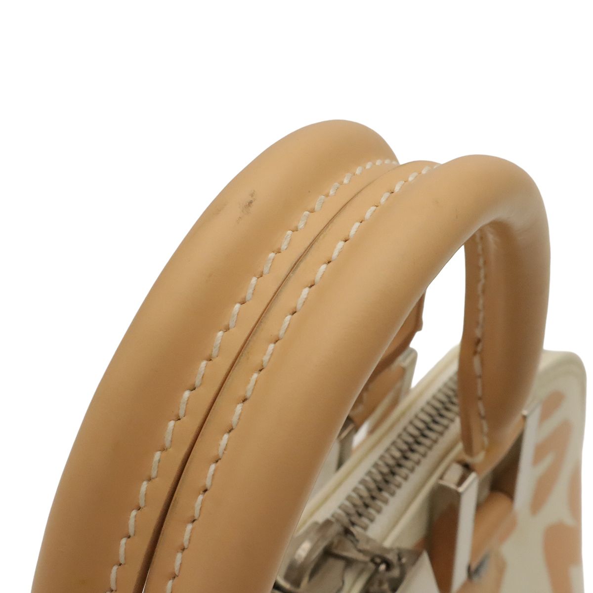Louis Vuitton Graffiti Alma MM Handbag Leather Beige Ivory White Silver — view 4