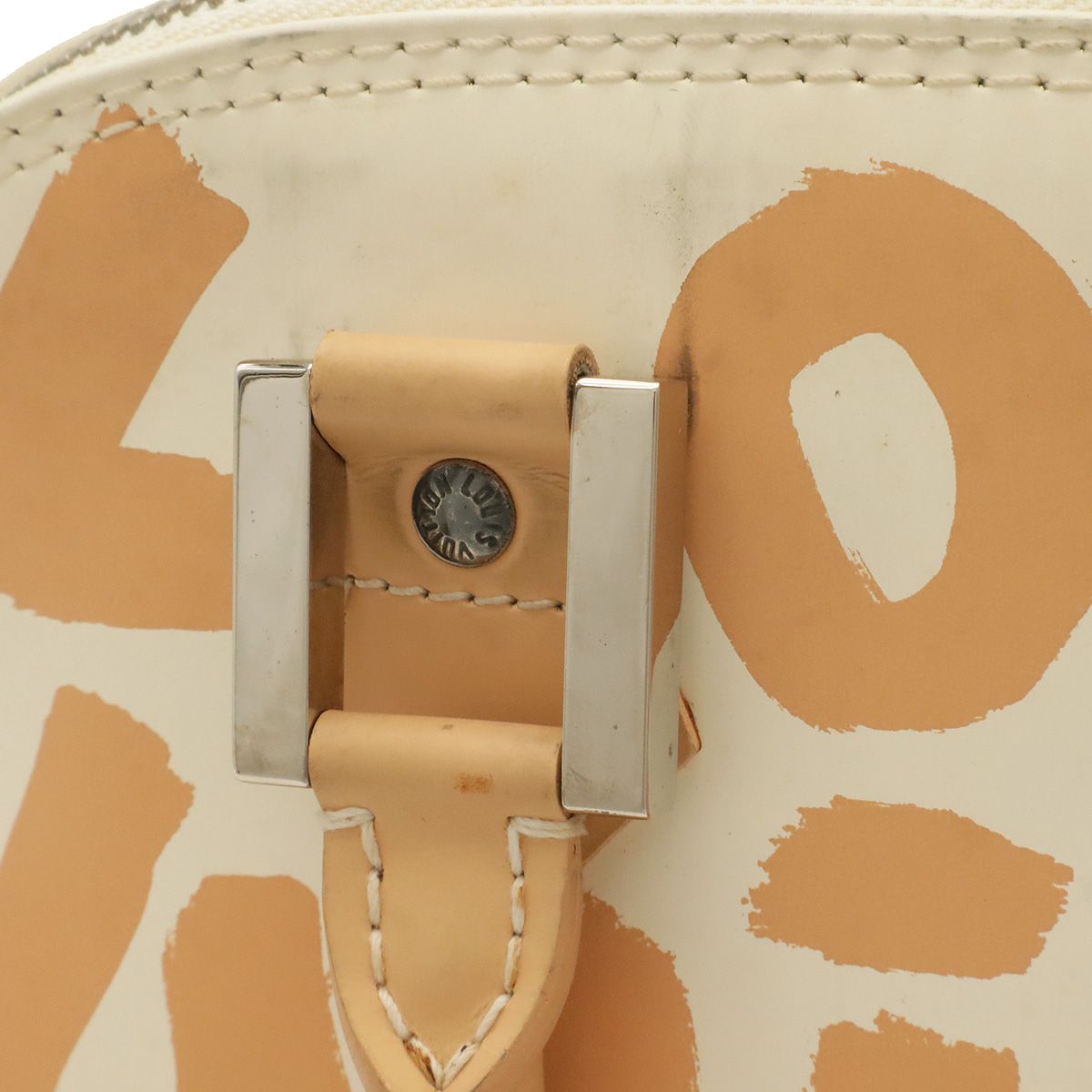 Louis Vuitton Graffiti Alma MM Handbag Leather Beige Ivory White Silver — view 5