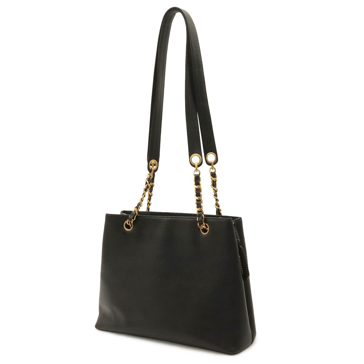 Chanel CC Logo Tote Chain Shoulder Bag Caviar Leather Black Gold — view 2
