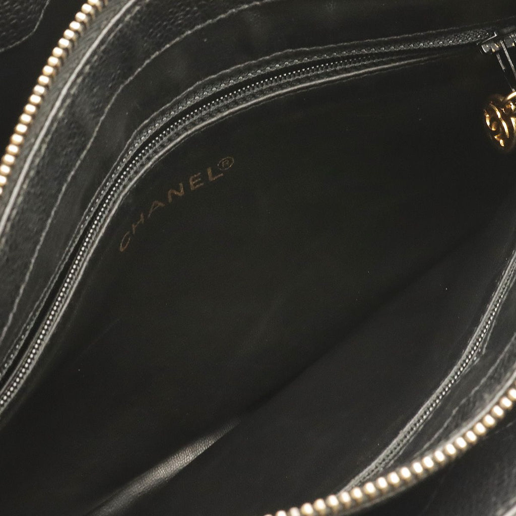 Chanel CC Logo Tote Chain Shoulder Bag Caviar Leather Black Gold — view 6