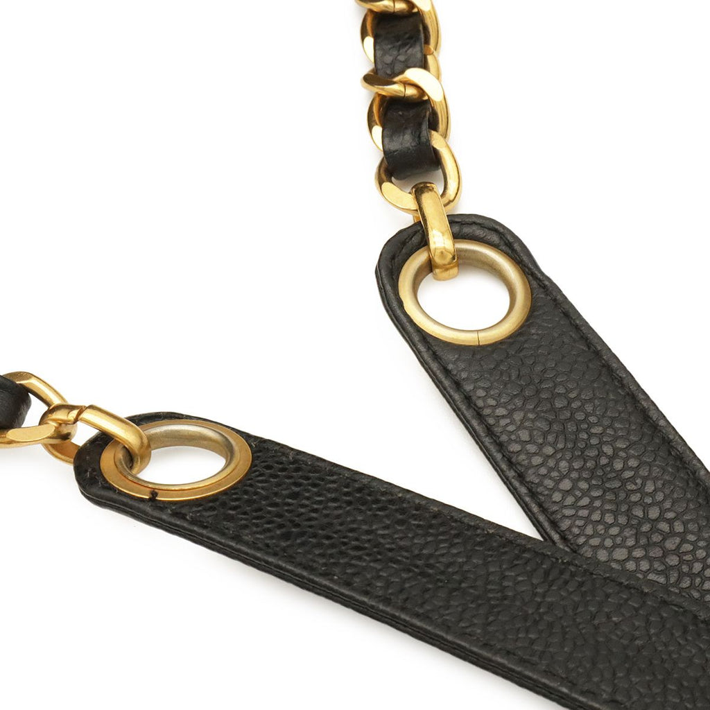 Chanel CC Logo Tote Chain Shoulder Bag Caviar Leather Black Gold — view 4