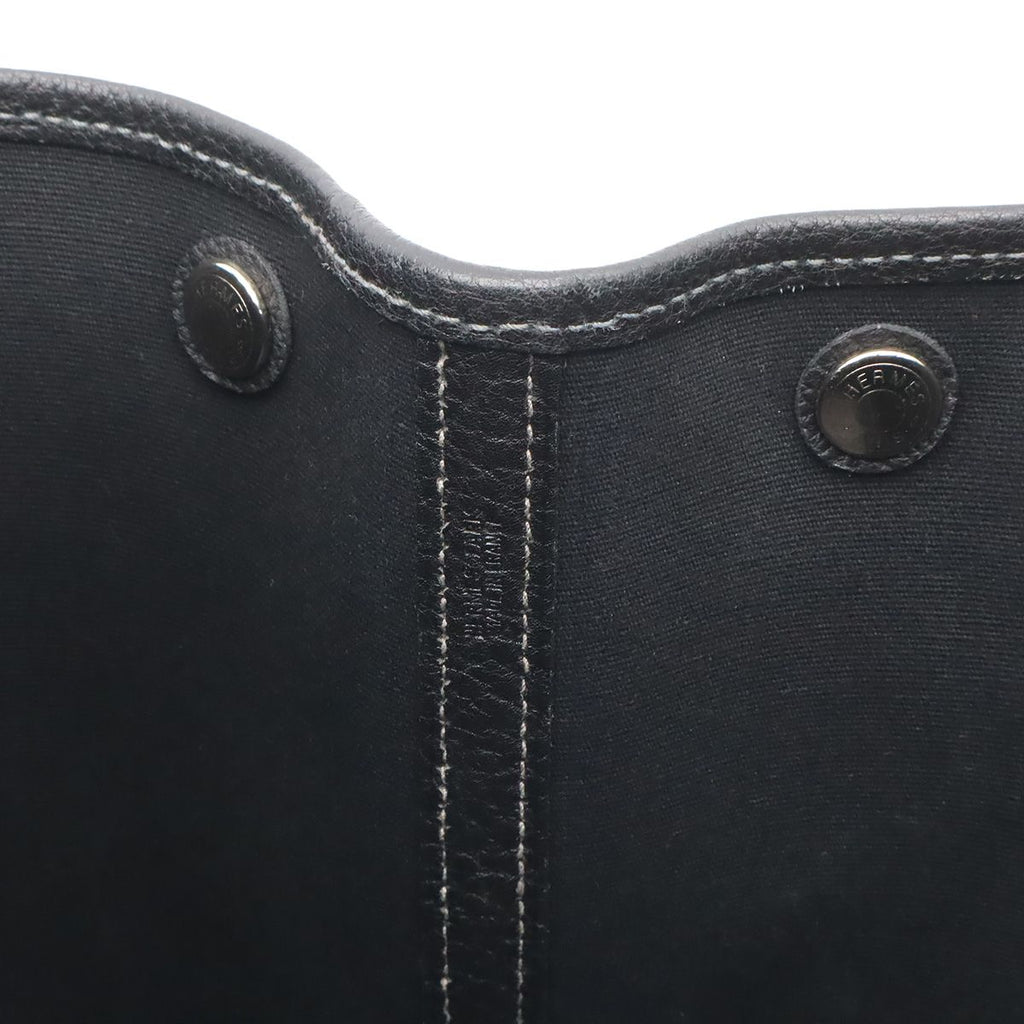 Hermes Garden Party PM Tote Shoulder Bag Toile Officier Leather Black Silver — view 6