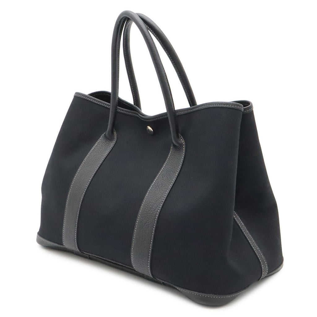 Hermes Garden Party PM Tote Shoulder Bag Toile Officier Leather Black Silver — view 2