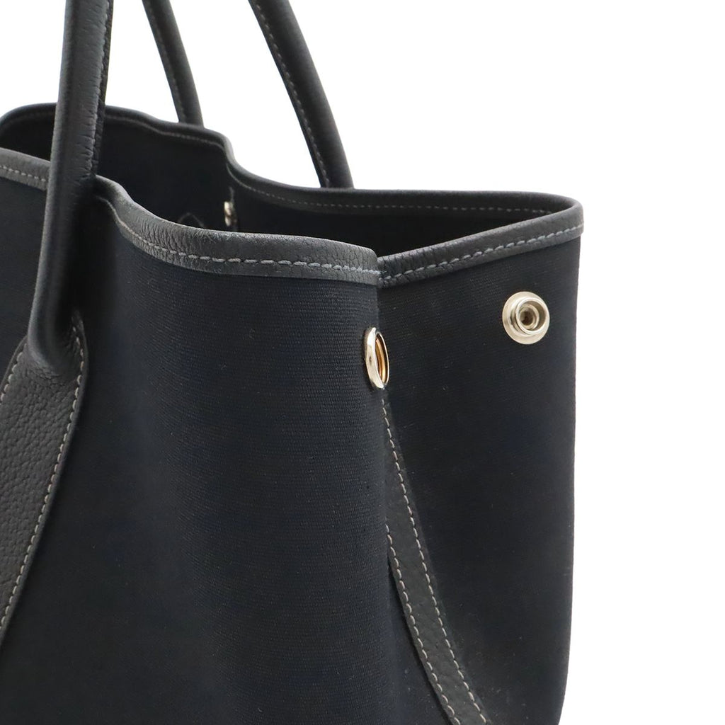 Hermes Garden Party PM Tote Shoulder Bag Toile Officier Leather Black Silver — view 7