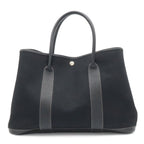 Hermes Garden Party PM Tote Shoulder Bag Toile Officier Leather Black Silver