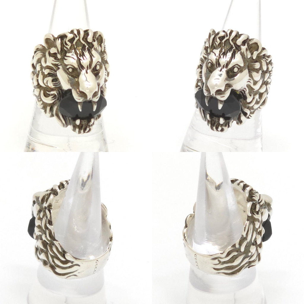 Gucci Crystal Lion Head Ring Black Aging Finish Metal