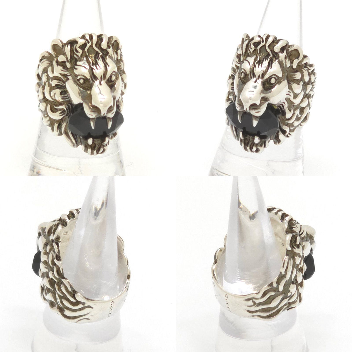 Gucci Crystal Lion Head Ring Black Aging Finish Metal