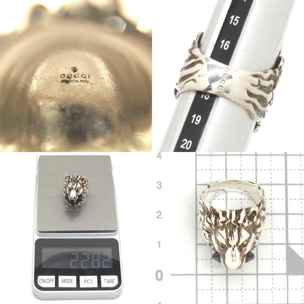 Gucci Crystal Lion Head Ring Black Aging Finish Metal — view 5