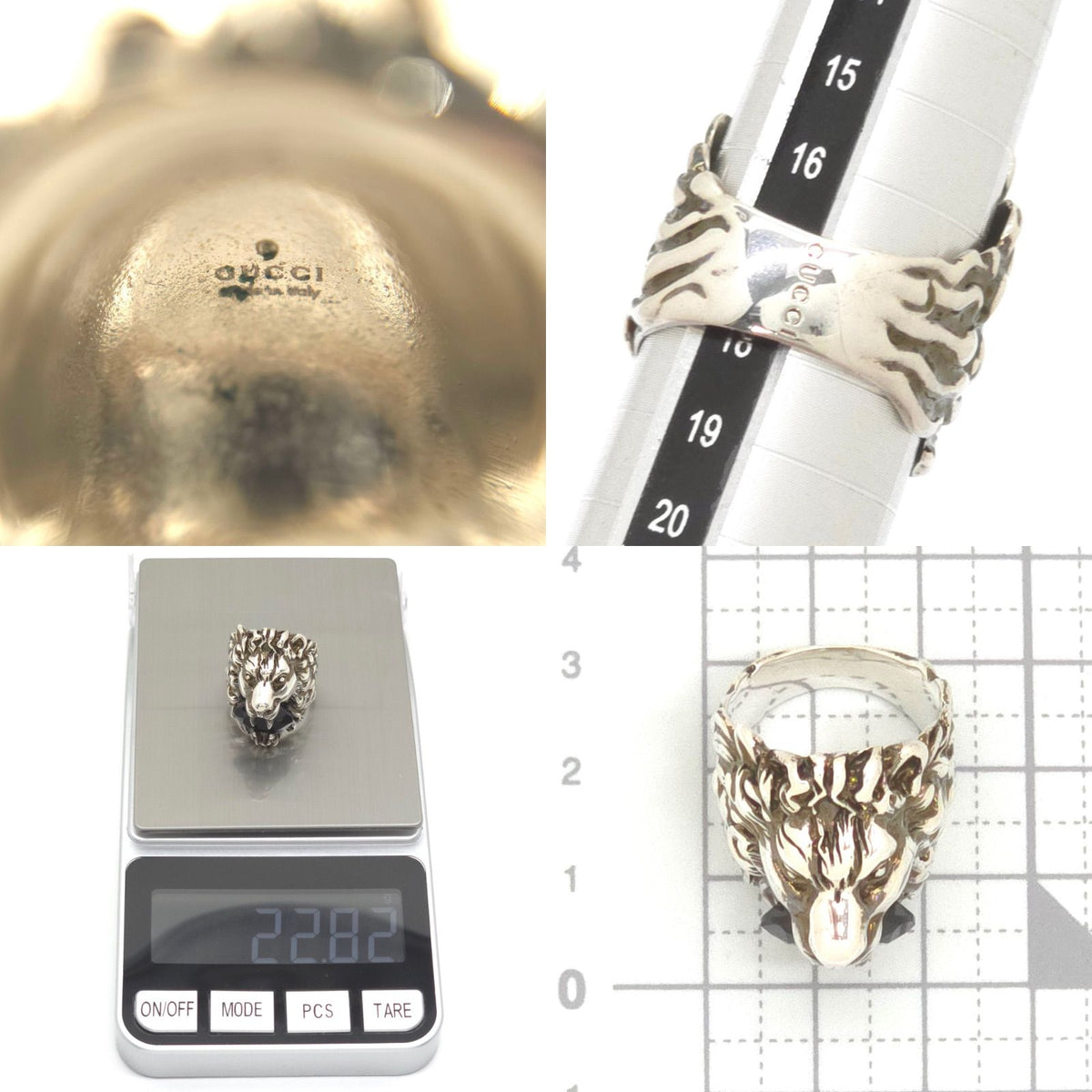 Gucci Crystal Lion Head Ring Black Aging Finish Metal — view 5