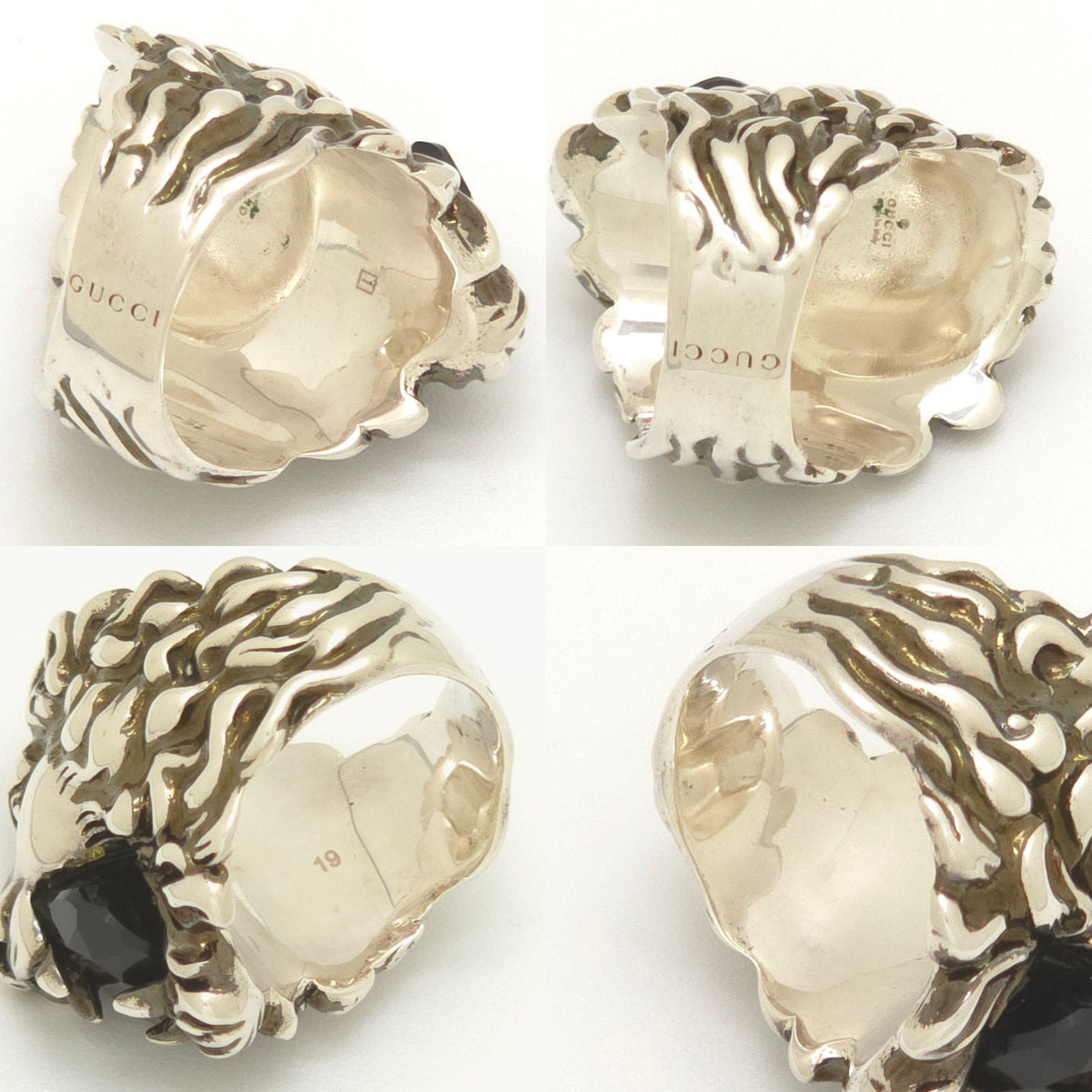 Gucci Crystal Lion Head Ring Black Aging Finish Metal — view 3