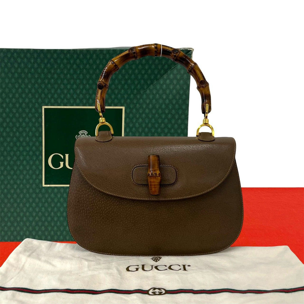 Gucci Vintage Bamboo Turnlock Leather Handbag Brown