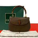 Gucci Vintage Bamboo Turnlock Leather Handbag Brown