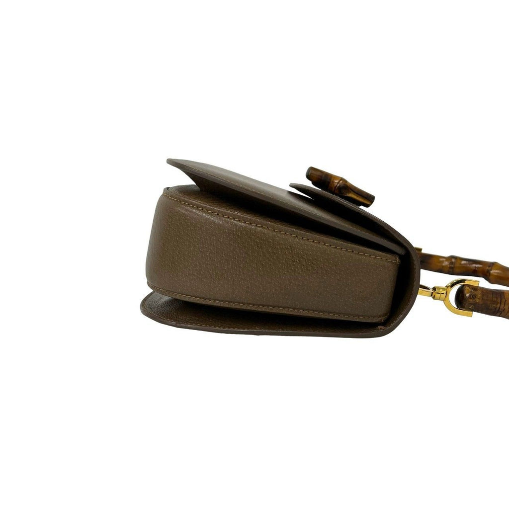 Gucci Vintage Bamboo Turnlock Leather Handbag Brown — view 6