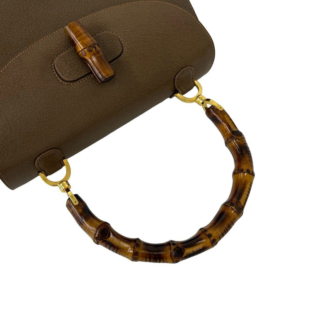 Gucci Vintage Bamboo Turnlock Leather Handbag Brown — view 4