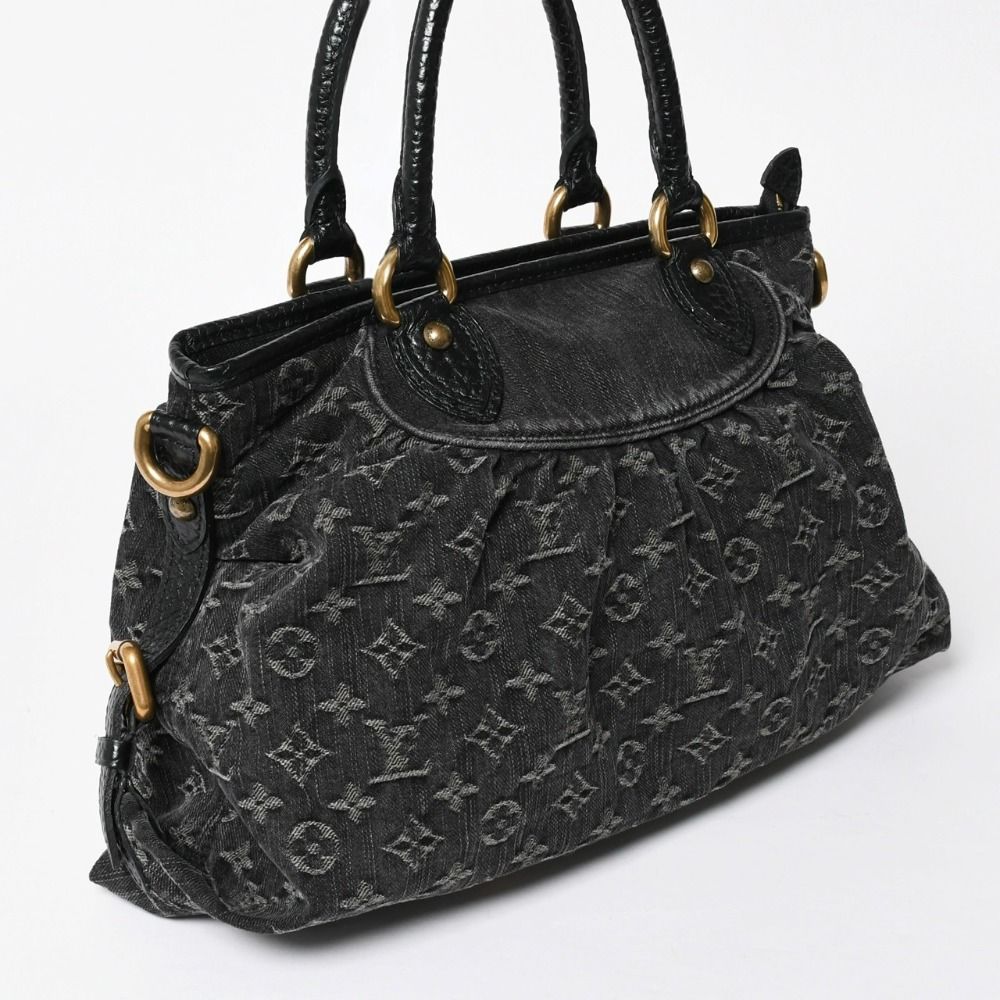 Louis Vuitton Neo Cabby MM Handbag Monogram Denim Black 2-Way Gold — view 3