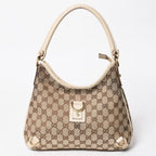 Gucci Bag Handbag GG Canvas Leather Beige White Gold
