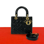 Dior Lady Cannage Stitch Leather 2-Way Shoulder Bag Black