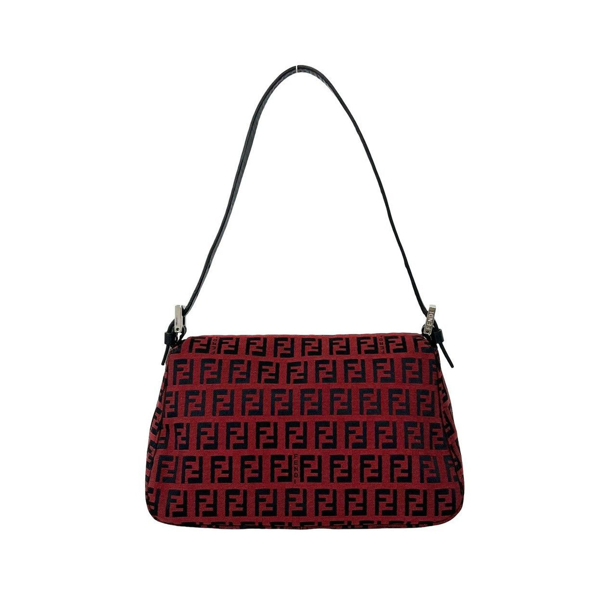 Fendi Zucchino FF Logo Canvas Leather Shoulder Bag Red Black — view 3