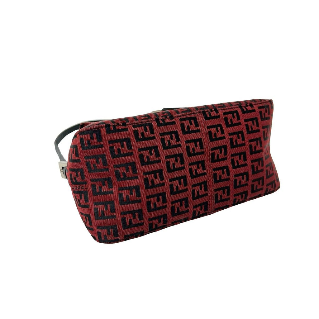 Fendi Zucchino FF Logo Canvas Leather Shoulder Bag Red Black — view 7