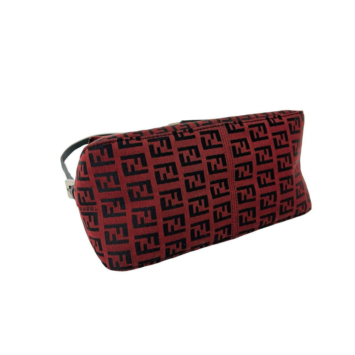 Fendi Zucchino FF Logo Canvas Leather Shoulder Bag Red Black — view 7