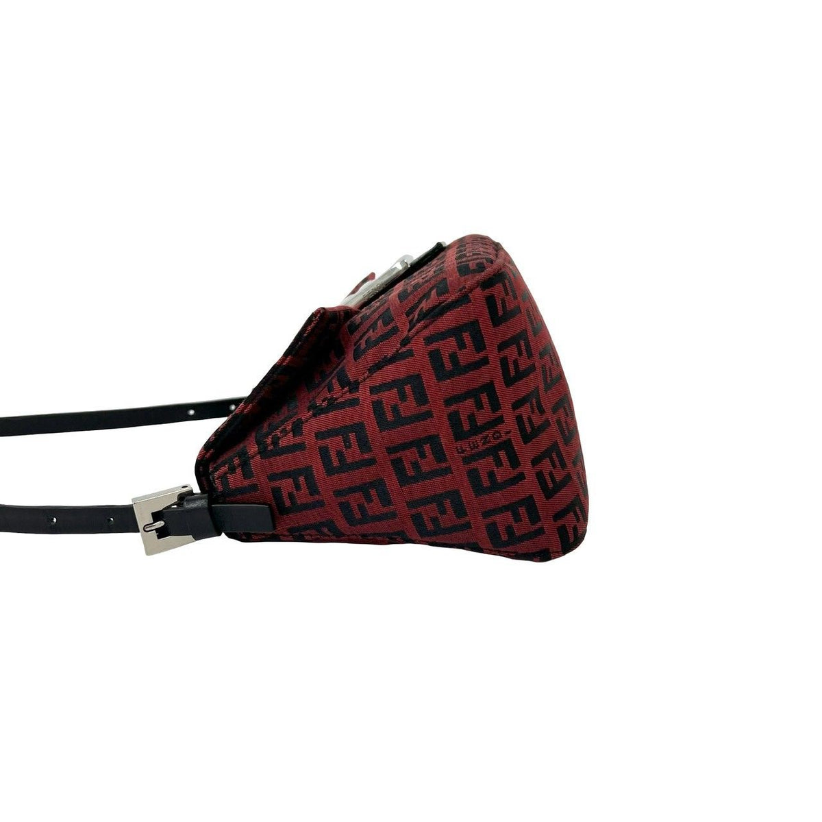 Fendi Zucchino FF Logo Canvas Leather Shoulder Bag Red Black — view 5