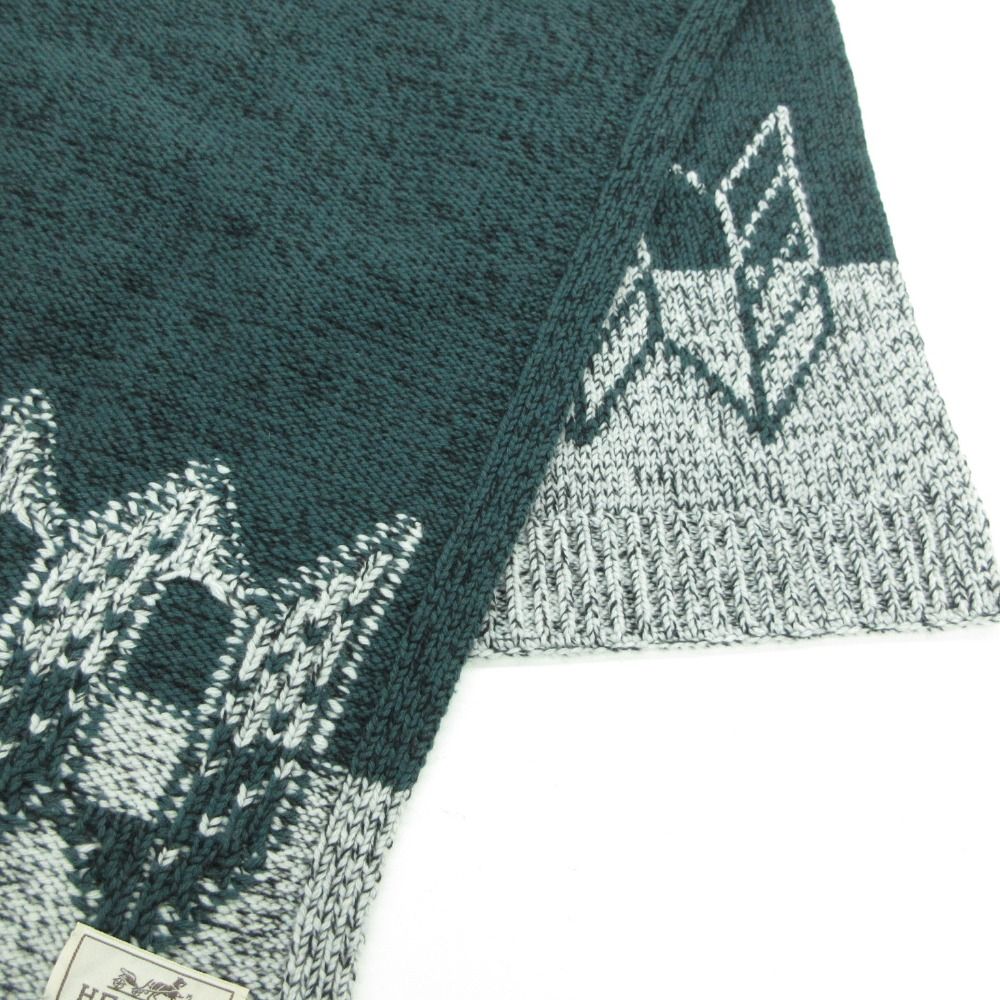 Hermes Scarf Wool Cashmere Nordic Pattern Green Gray — view 3