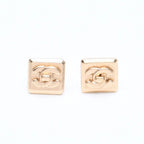 Chanel CC Logo Square Stud Earrings 02A Stamp Metal Gold