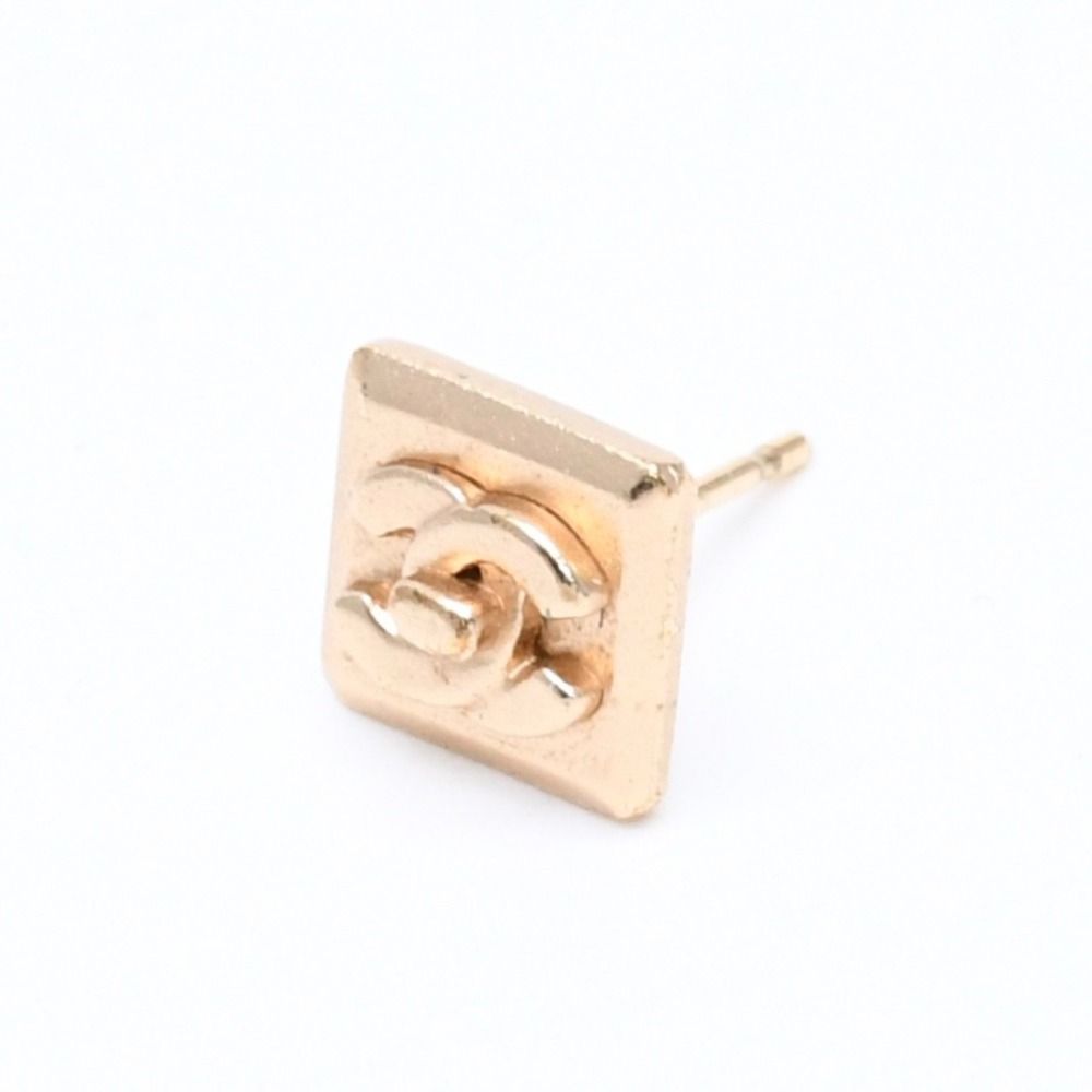 Chanel CC Logo Square Stud Earrings 02A Stamp Metal Gold — view 2