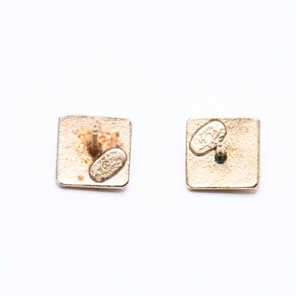 Chanel CC Logo Square Stud Earrings 02A Stamp Metal Gold — view 7