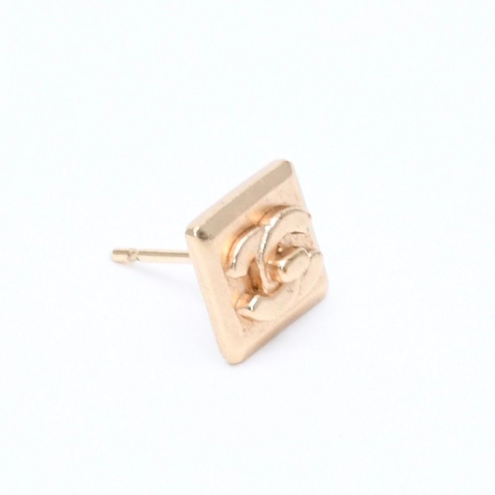 Chanel CC Logo Square Stud Earrings 02A Stamp Metal Gold — view 3