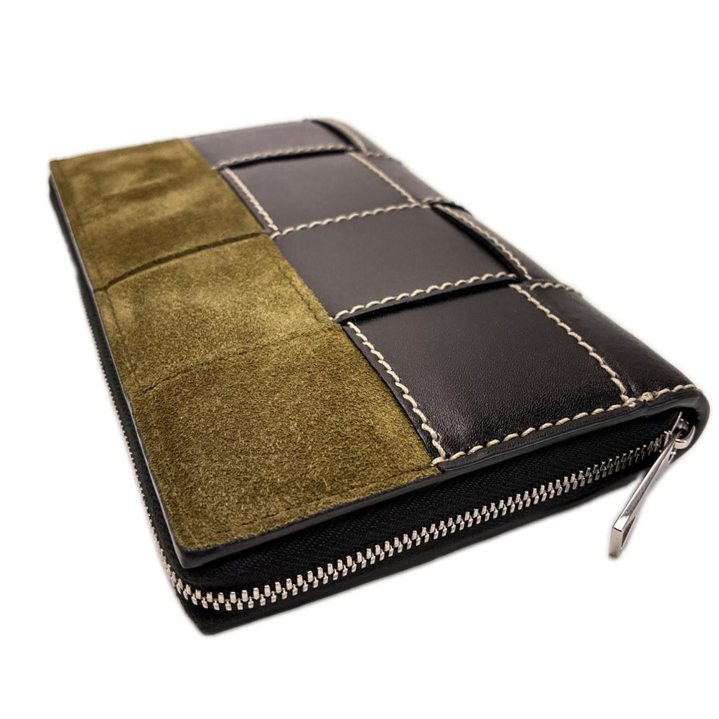 Bottega Veneta Zip Around Wallet Leather Suede Black Khaki — view 3
