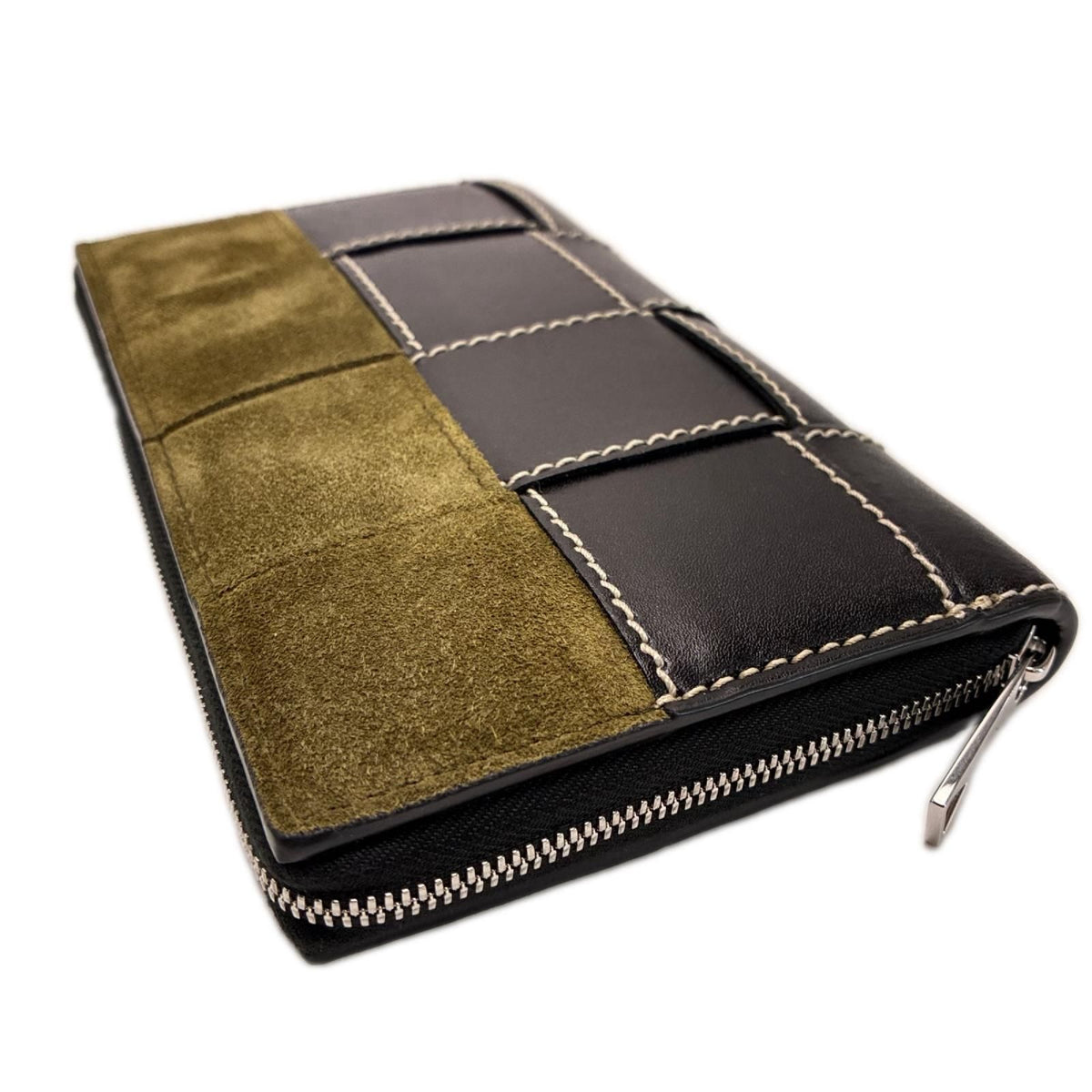 Bottega Veneta Zip Around Wallet Leather Suede Black Khaki — view 3
