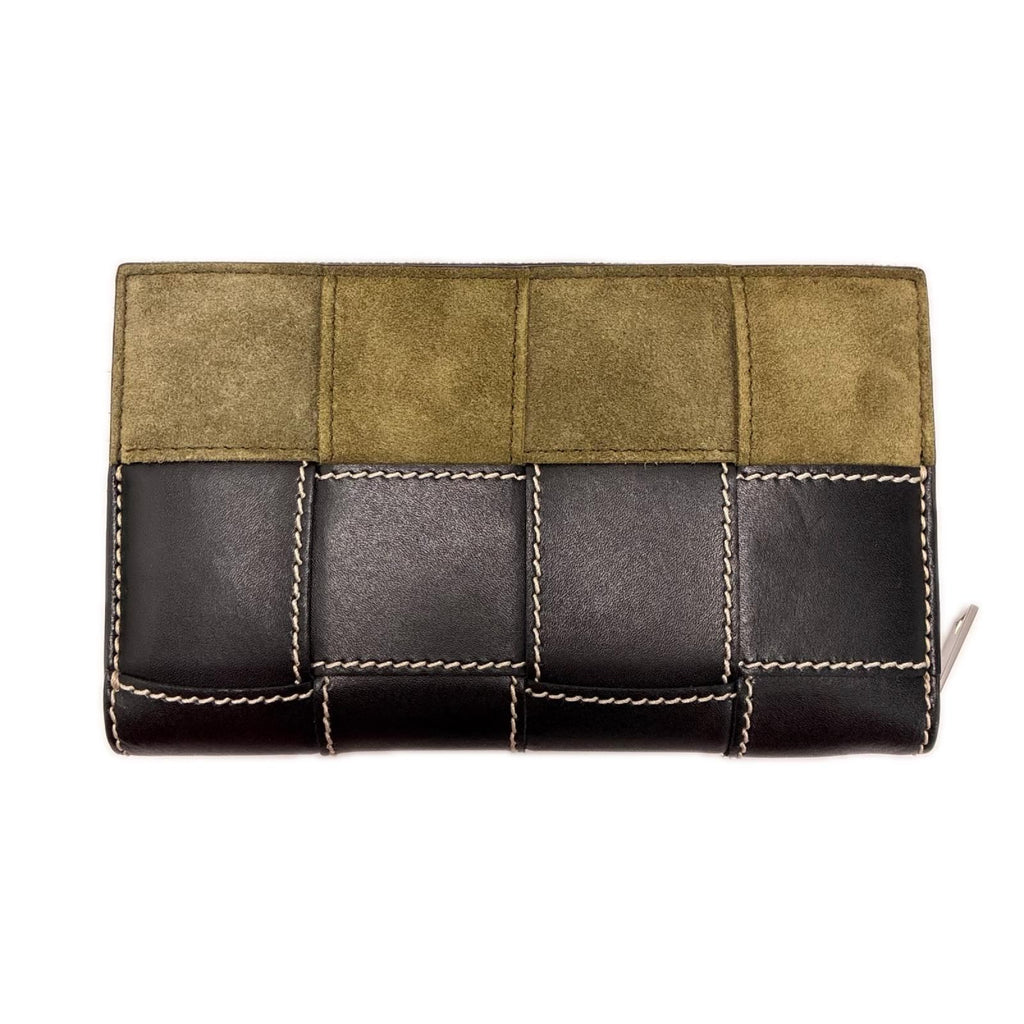 Bottega Veneta Zip Around Wallet Leather Suede Black Khaki — view 2
