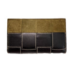 Bottega Veneta Zip Around Wallet Leather Suede Black Khaki