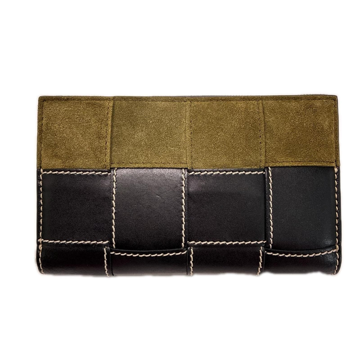 Bottega Veneta Zip Around Wallet Leather Suede Black Khaki