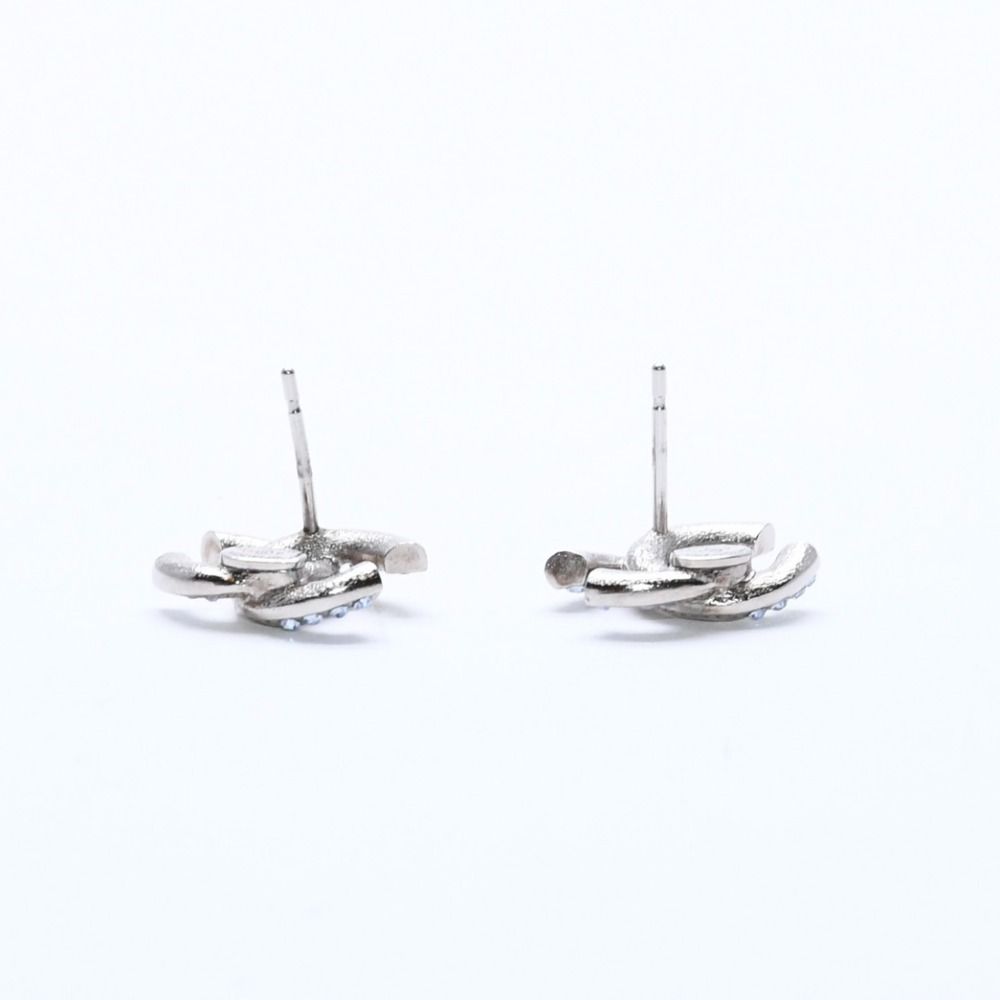 Chanel CC Logo Stud Earrings 13P Stamp Metal Rhinestone Silver Blue — view 8
