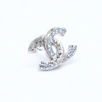 Chanel CC Logo Stud Earrings 13P Stamp Metal Rhinestone Silver Blue — view 3